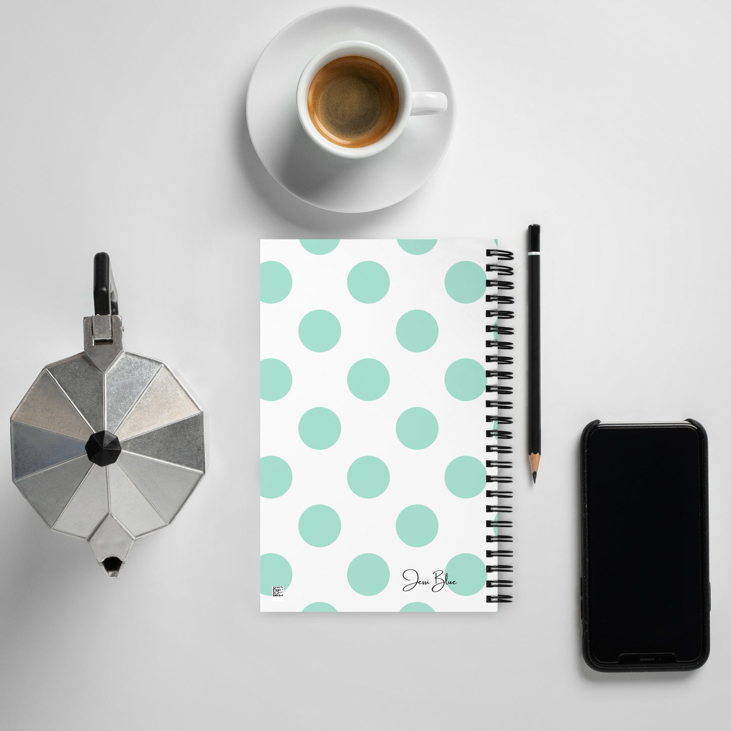 Jessi Blue Teal Polka Dot Spiral notebook