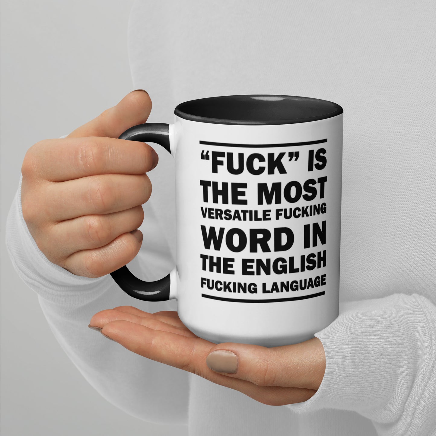 "Fuck" is the most versatile word (pink) 15oz Coffee Cup