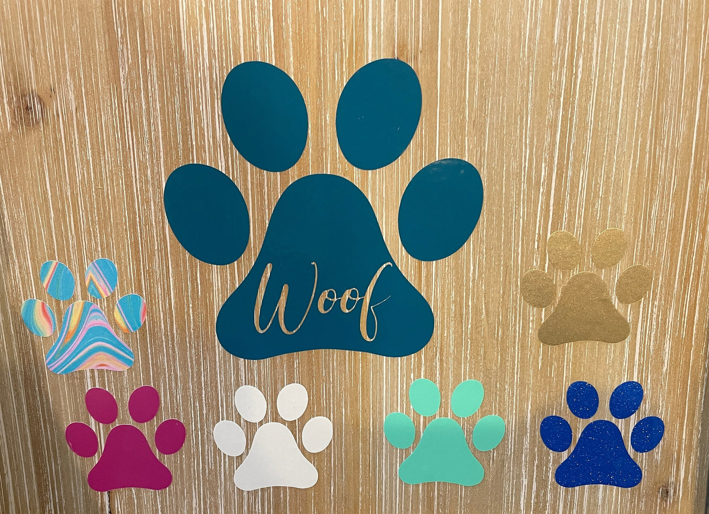 Paw Print with "Woof" cut out Window Decal
