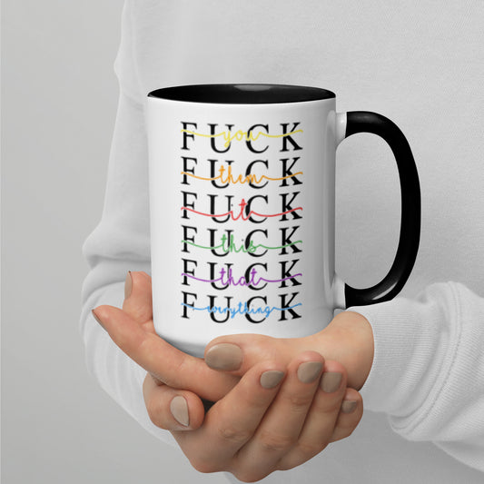 "Fuck" is the most versatile word (multicolor) 15oz Coffee Cup