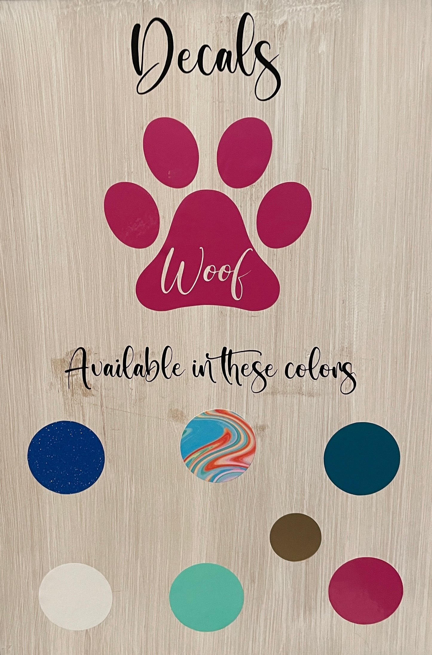 Paw Print with "Woof" cut out Window Decal